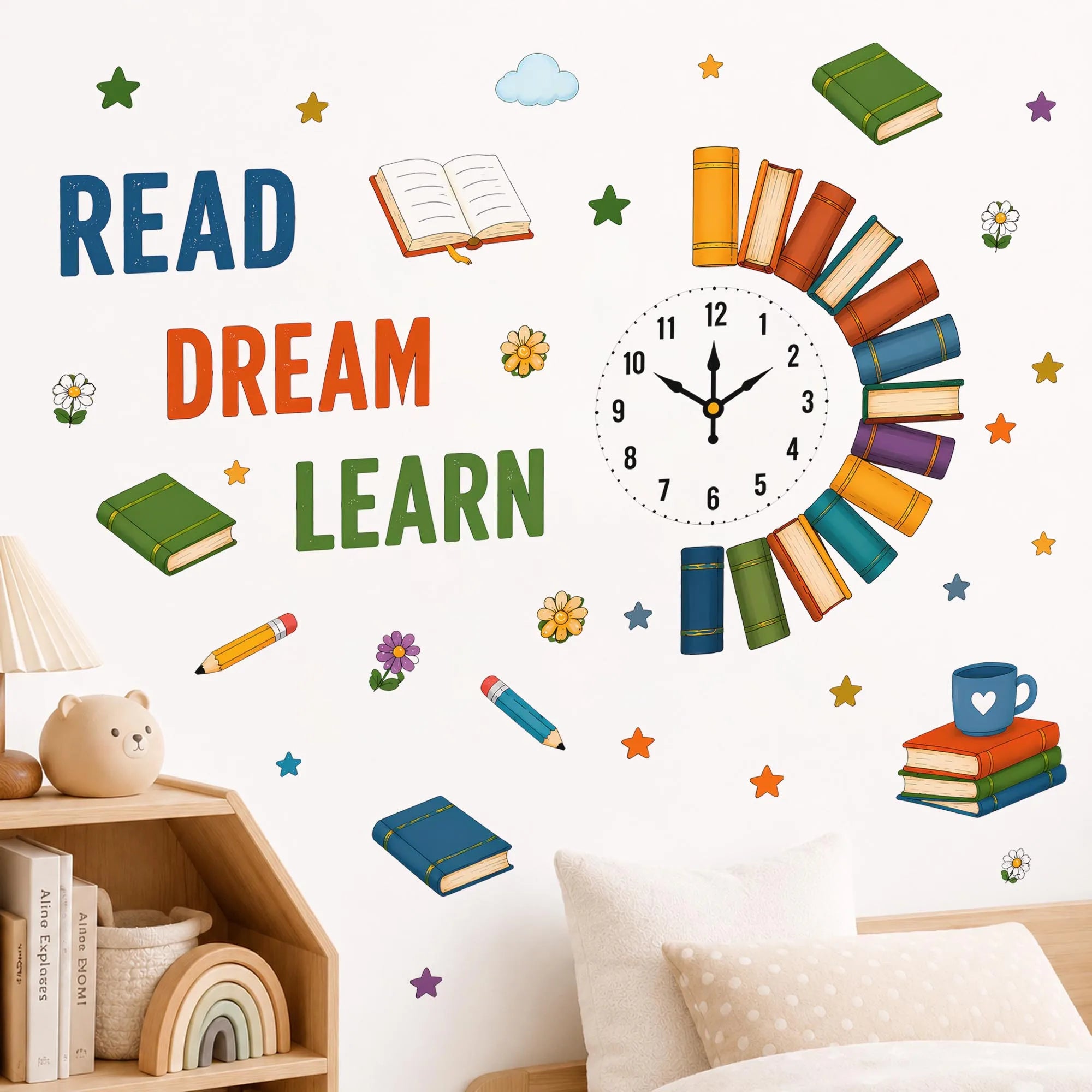 Creative Books Clock Wall Stickers