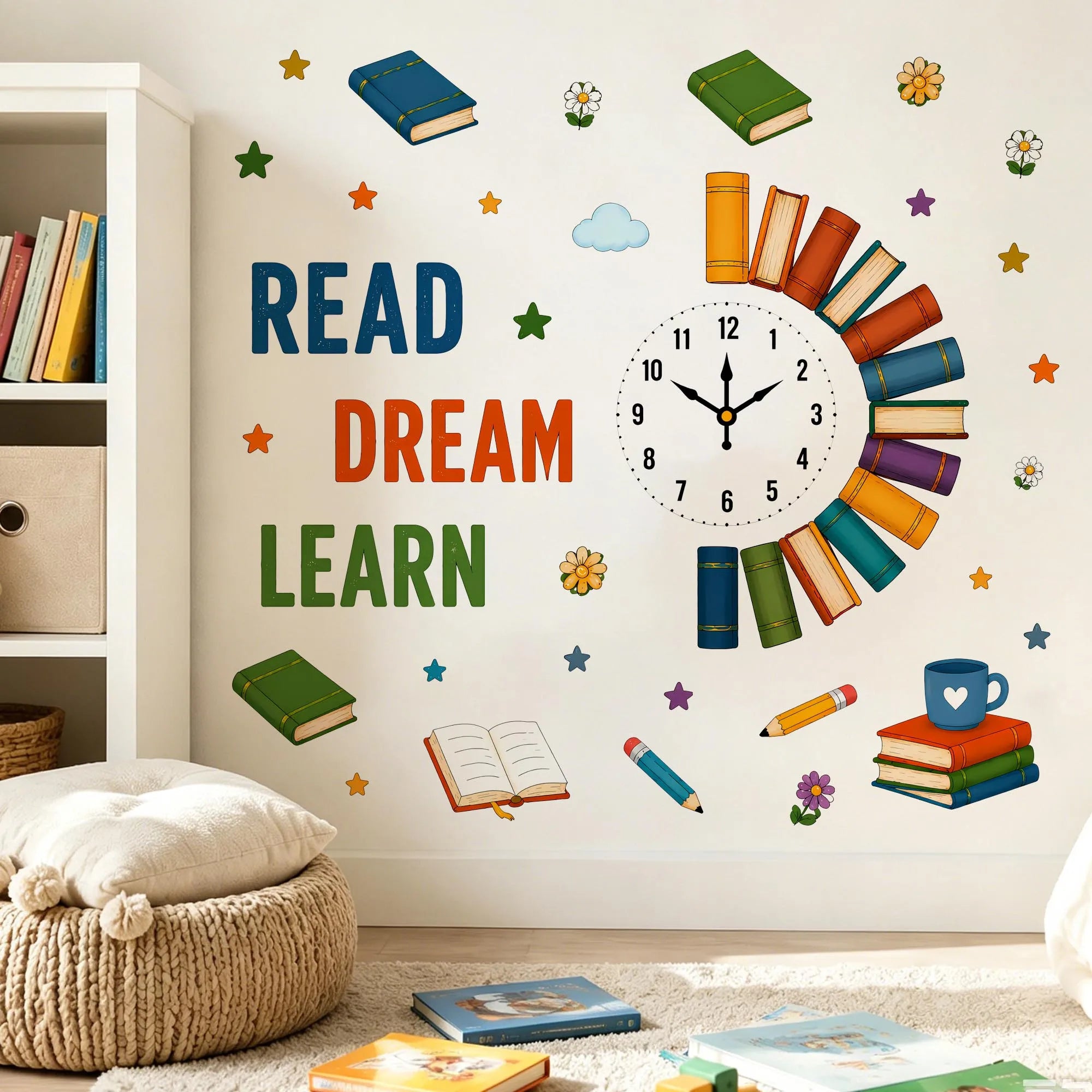 Creative Books Clock Wall Stickers
