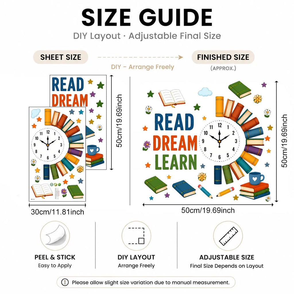 Creative Books Clock Wall Stickers