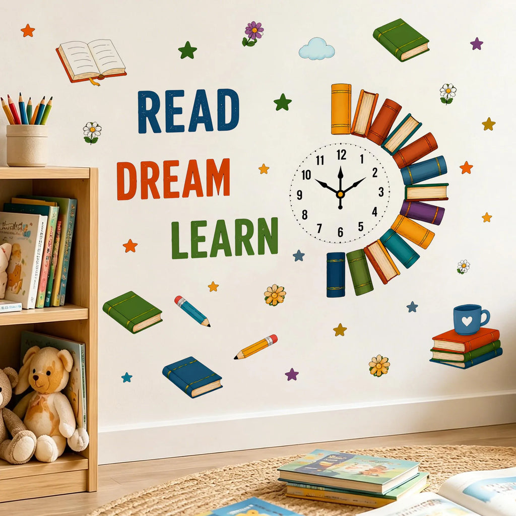 Creative Books Clock Wall Stickers