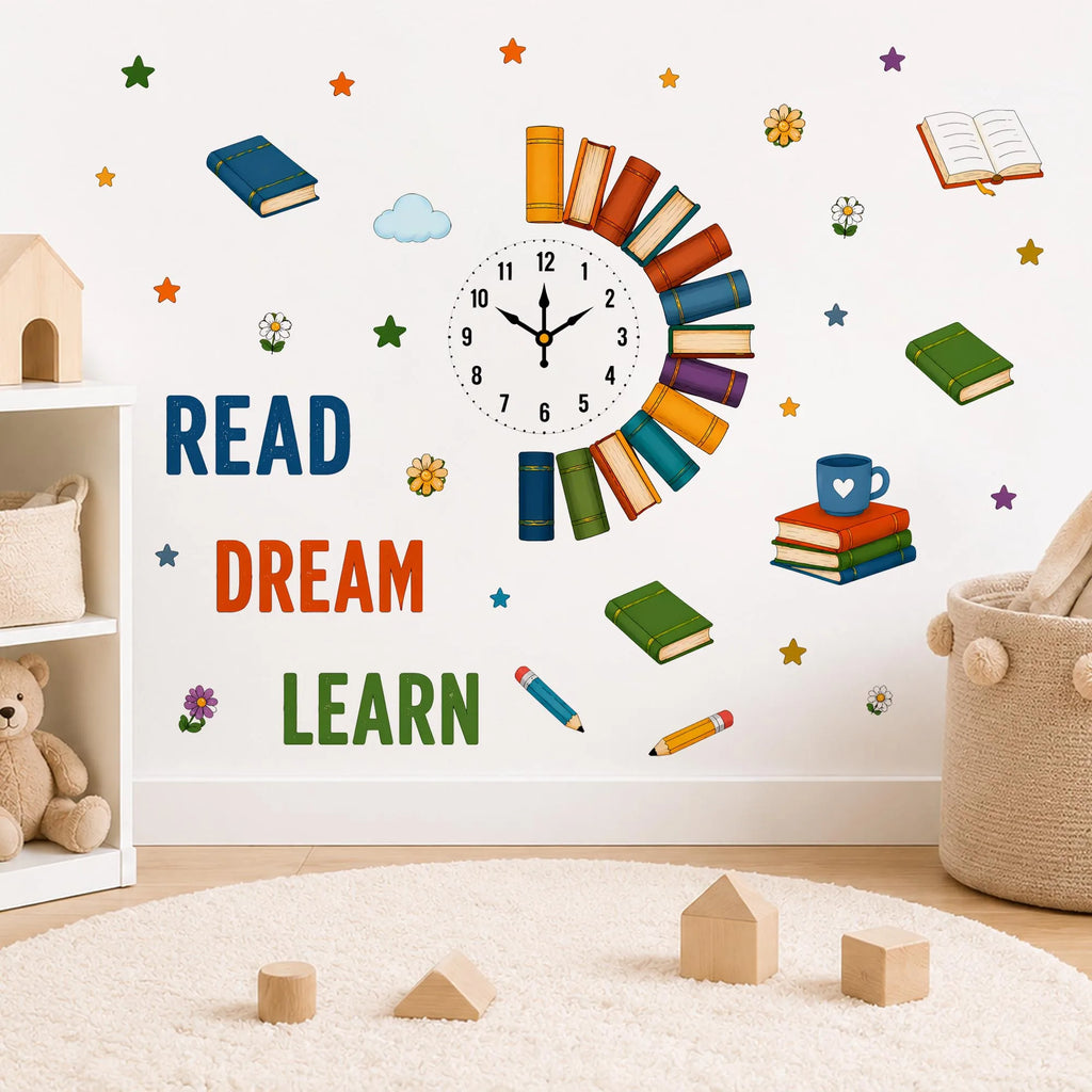 Creative Books Clock Wall Stickers