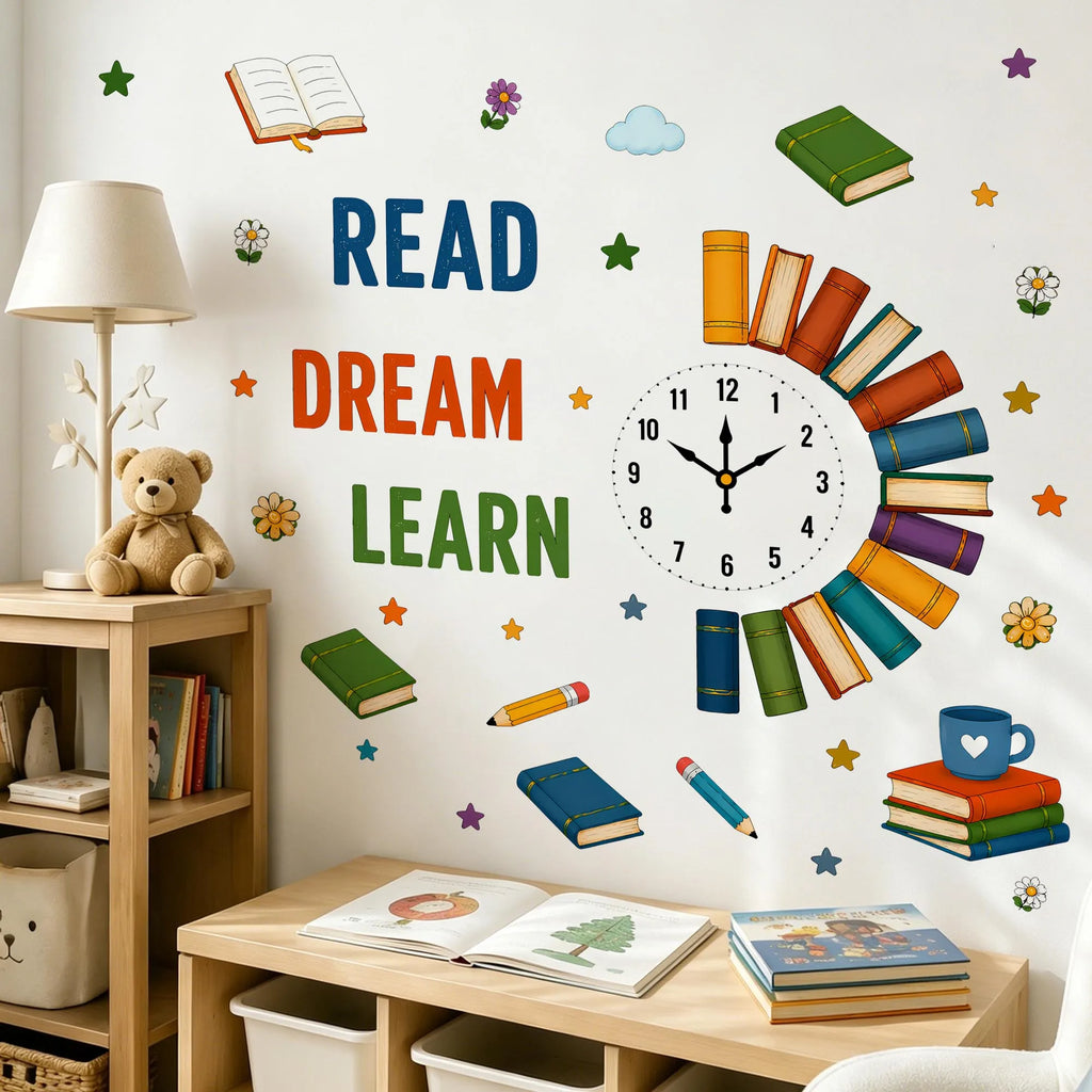 Creative Books Clock Wall Stickers