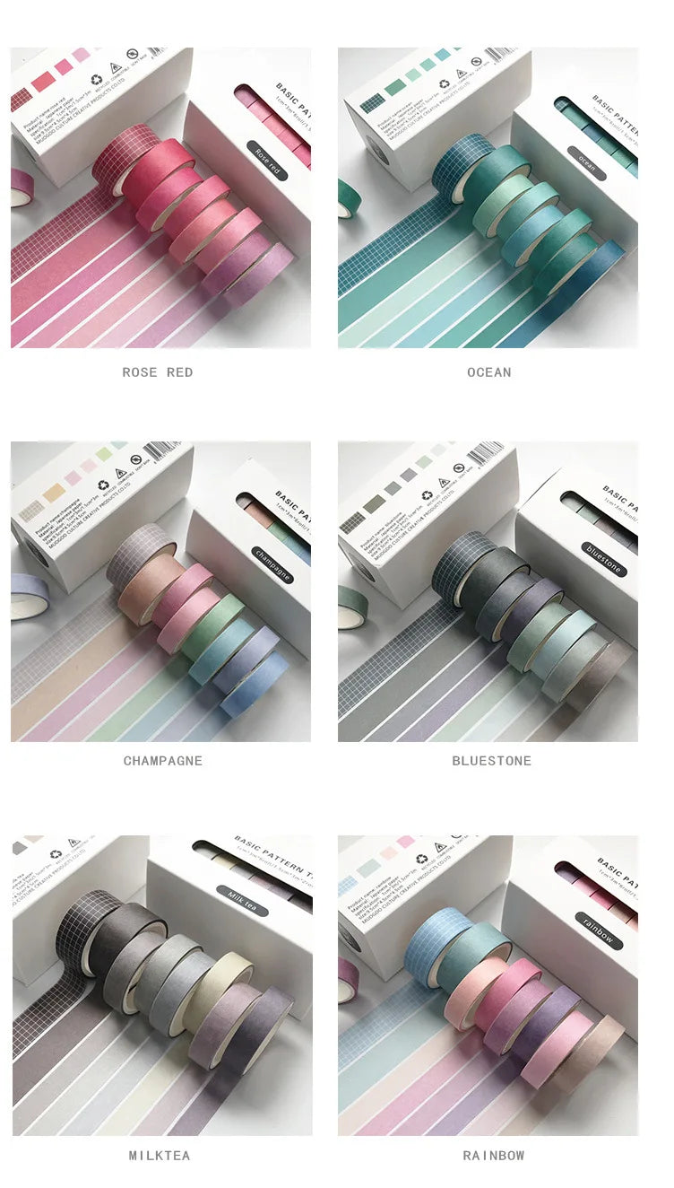 8pcs/box Basic Color Washi Tape
