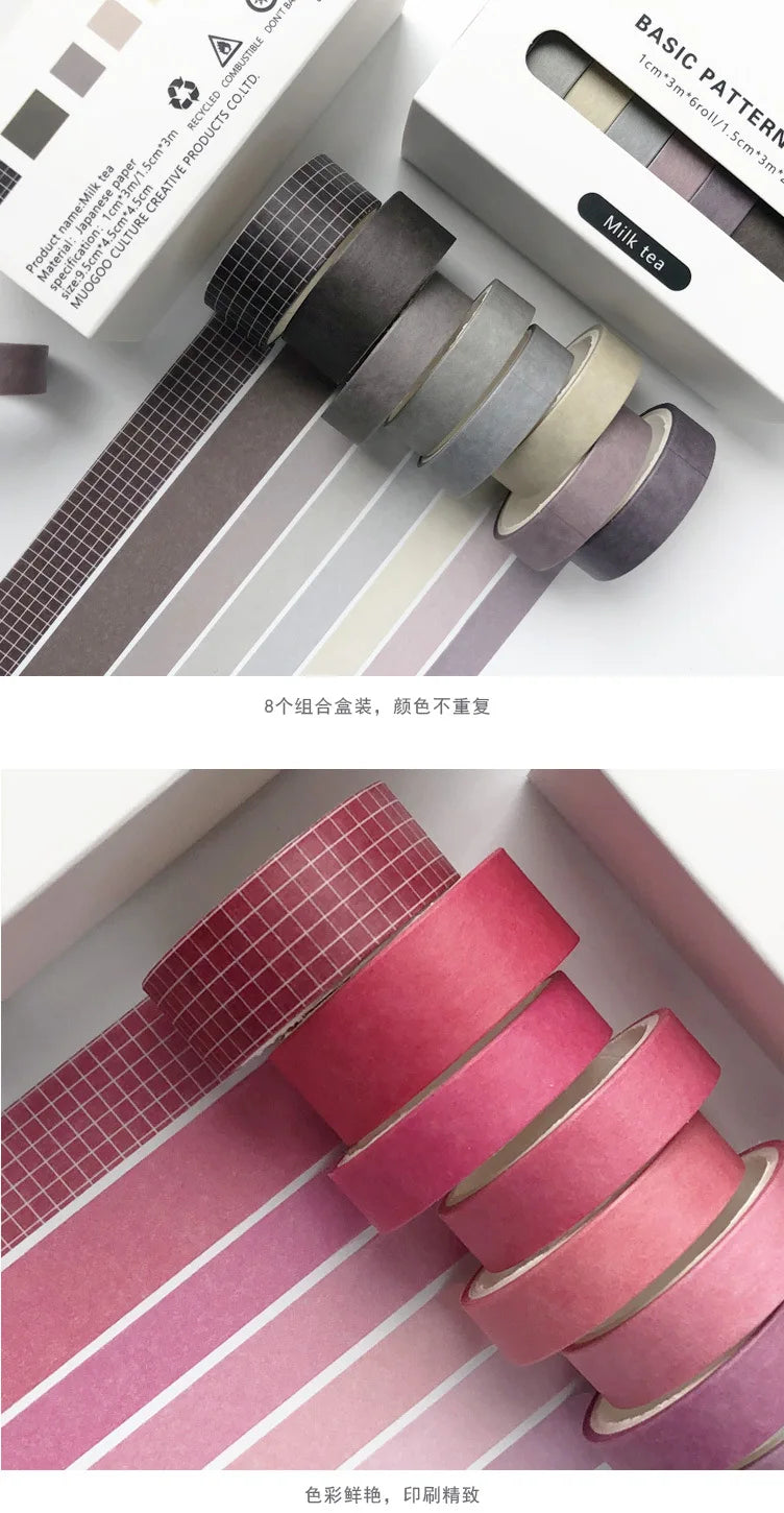 8pcs/box Basic Color Washi Tape