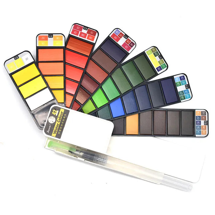 42 Colors Solid Foldable Watercolor Pigment Brush Set