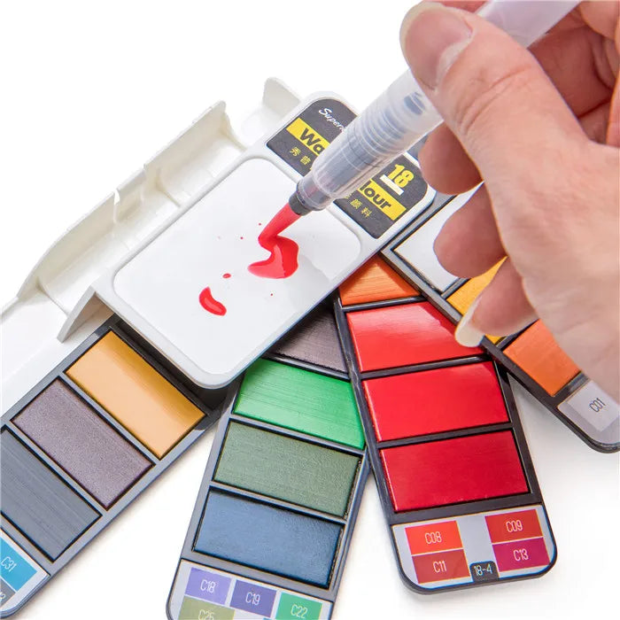 42 Colors Solid Foldable Watercolor Pigment Brush Set