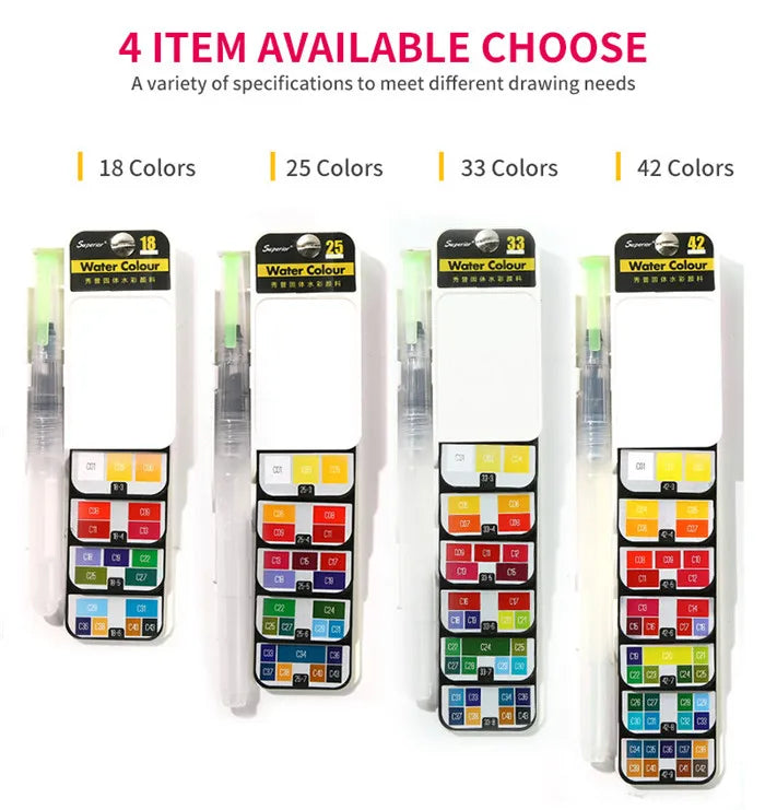 42 Colors Solid Foldable Watercolor Pigment Brush Set
