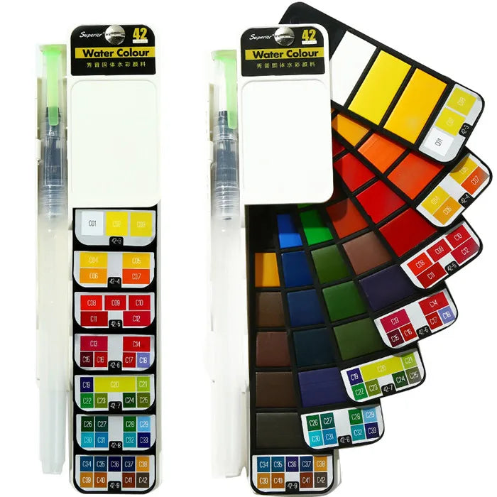 42 Colors Solid Foldable Watercolor Pigment Brush Set