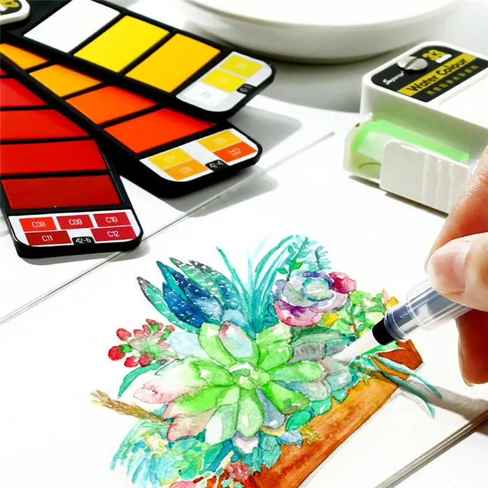 42 Colors Solid Foldable Watercolor Pigment Brush Set
