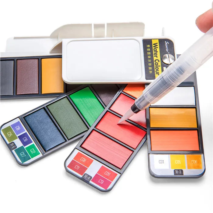 42 Colors Solid Foldable Watercolor Pigment Brush Set