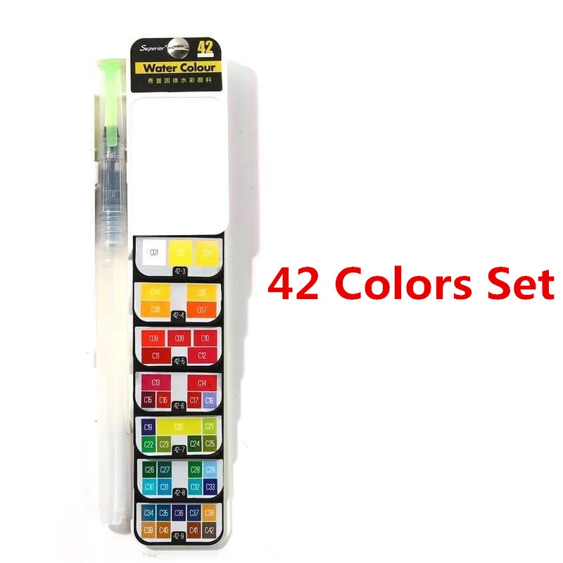 42 Colors Solid Foldable Watercolor Pigment Brush Set