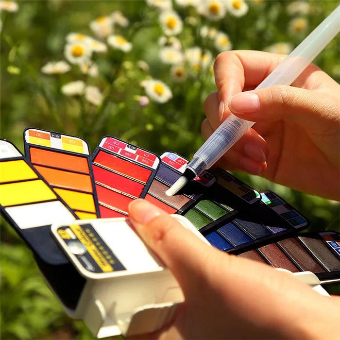42 Colors Solid Foldable Watercolor Pigment Brush Set