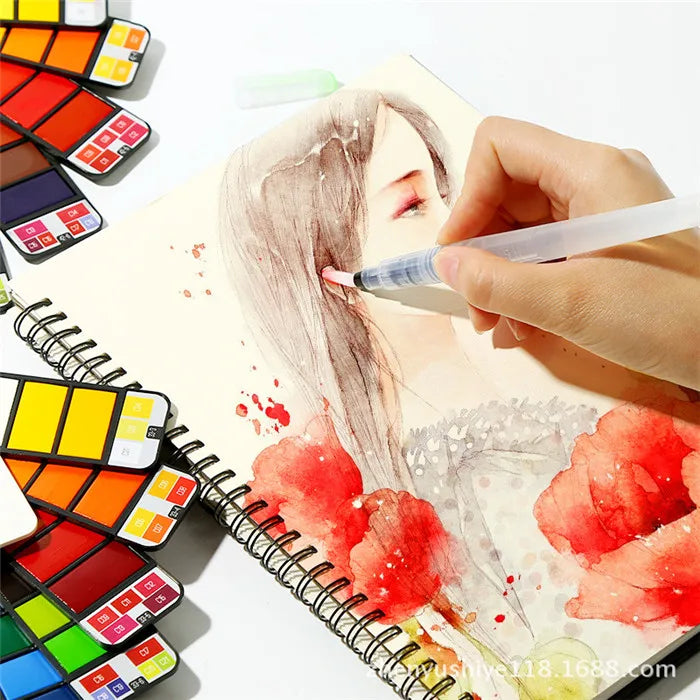 42 Colors Solid Foldable Watercolor Pigment Brush Set