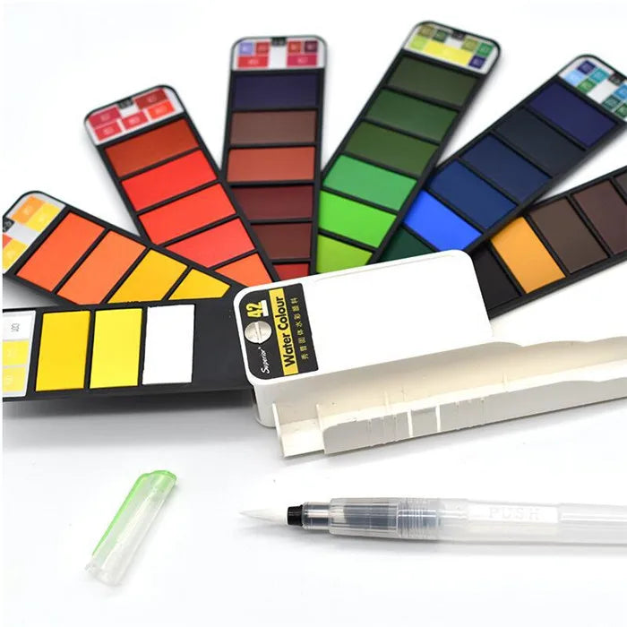 42 Colors Solid Foldable Watercolor Pigment Brush Set