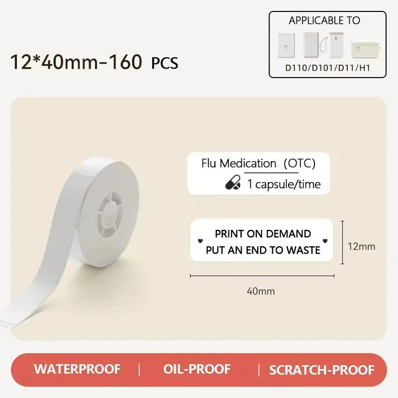 Niimbot D110 Label Sticker White Waterproof Anti-Oil Labels