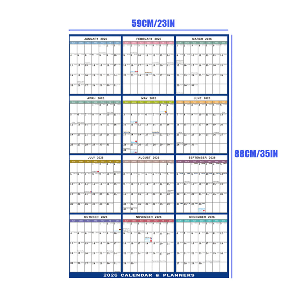 2026 English Double-Sided Laminated Wall Calendar