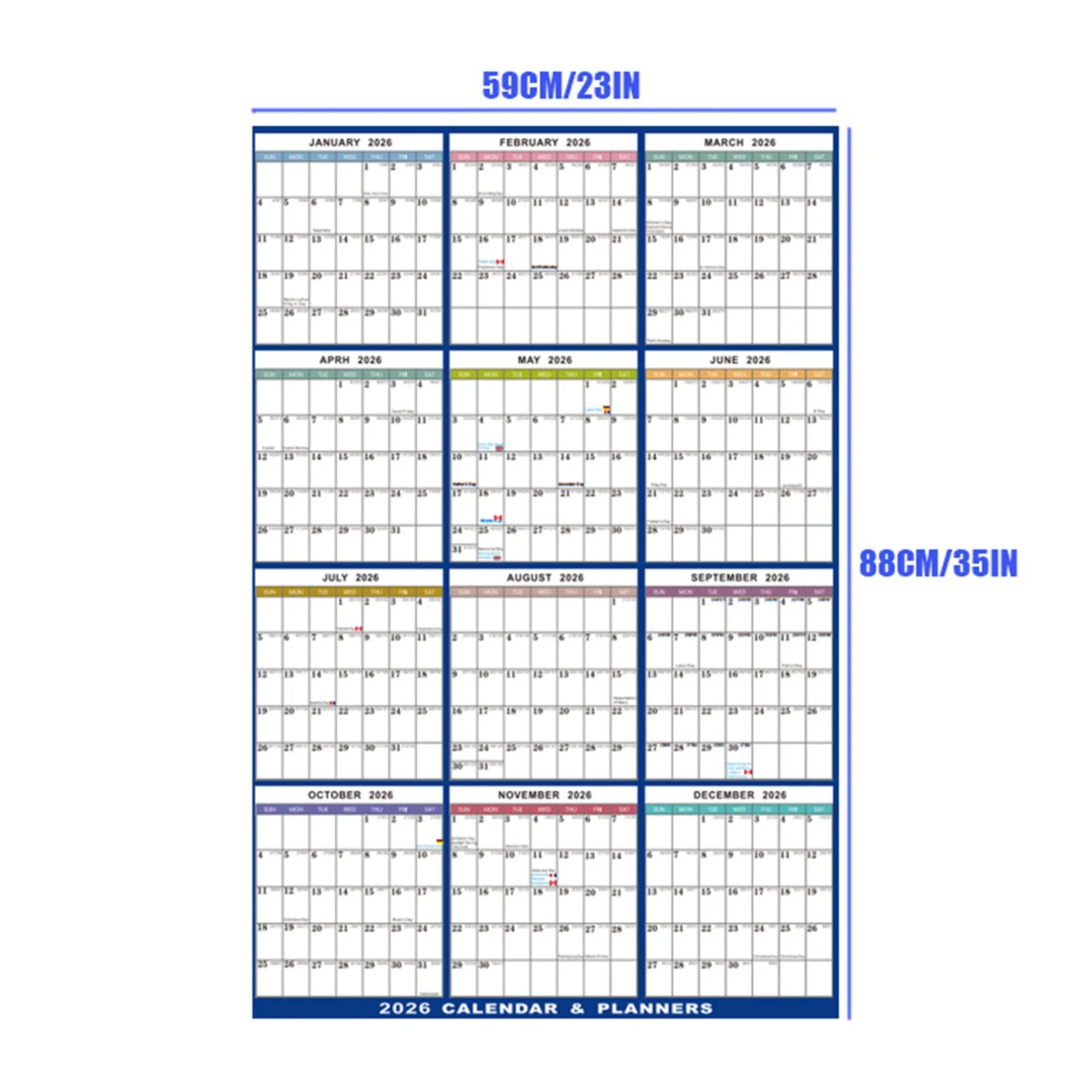 2026 English Double-Sided Laminated Wall Calendar
