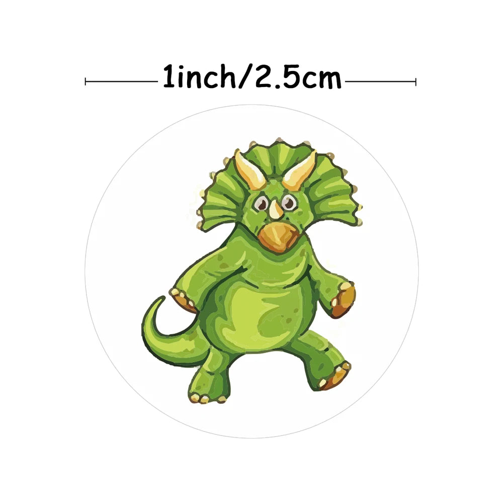 100-500pcs 1'' Round Dinosaur Stickers