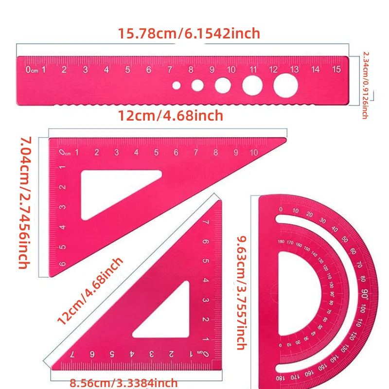 4pcs/set Aluminium Ruler Set
