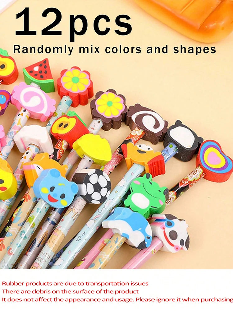 Cartoon HB Pencils With Cute Eraser Tops