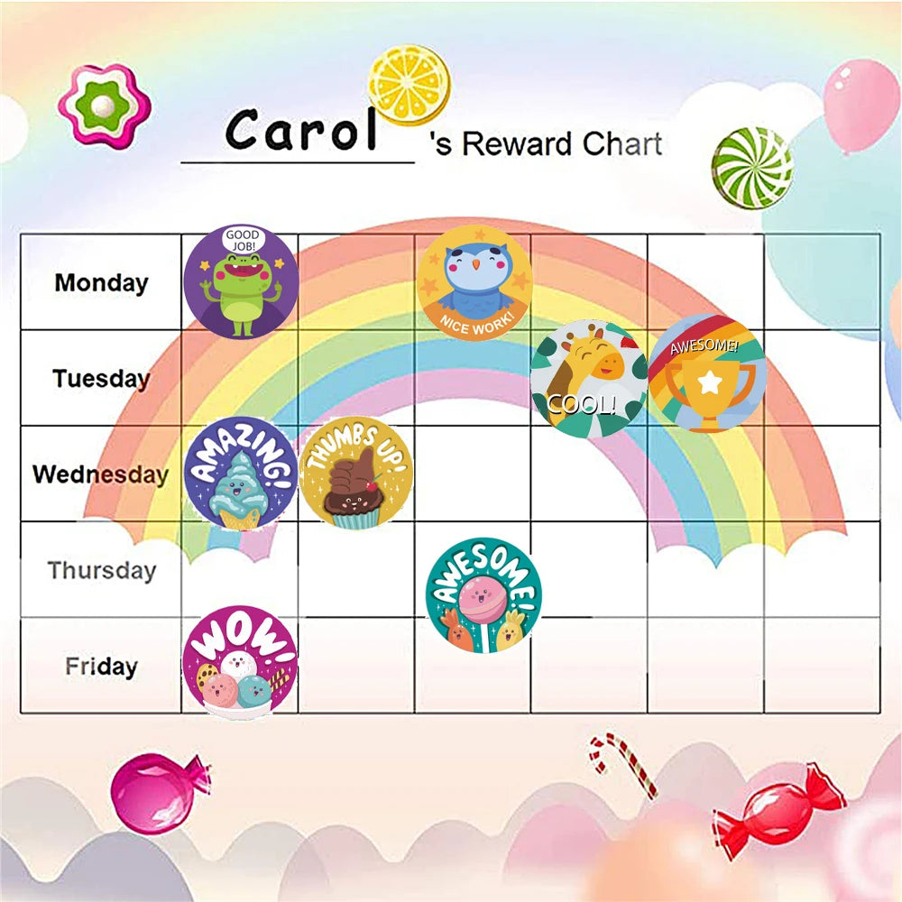 Cartoon Reward Stickers 8 Designs 2.5cm