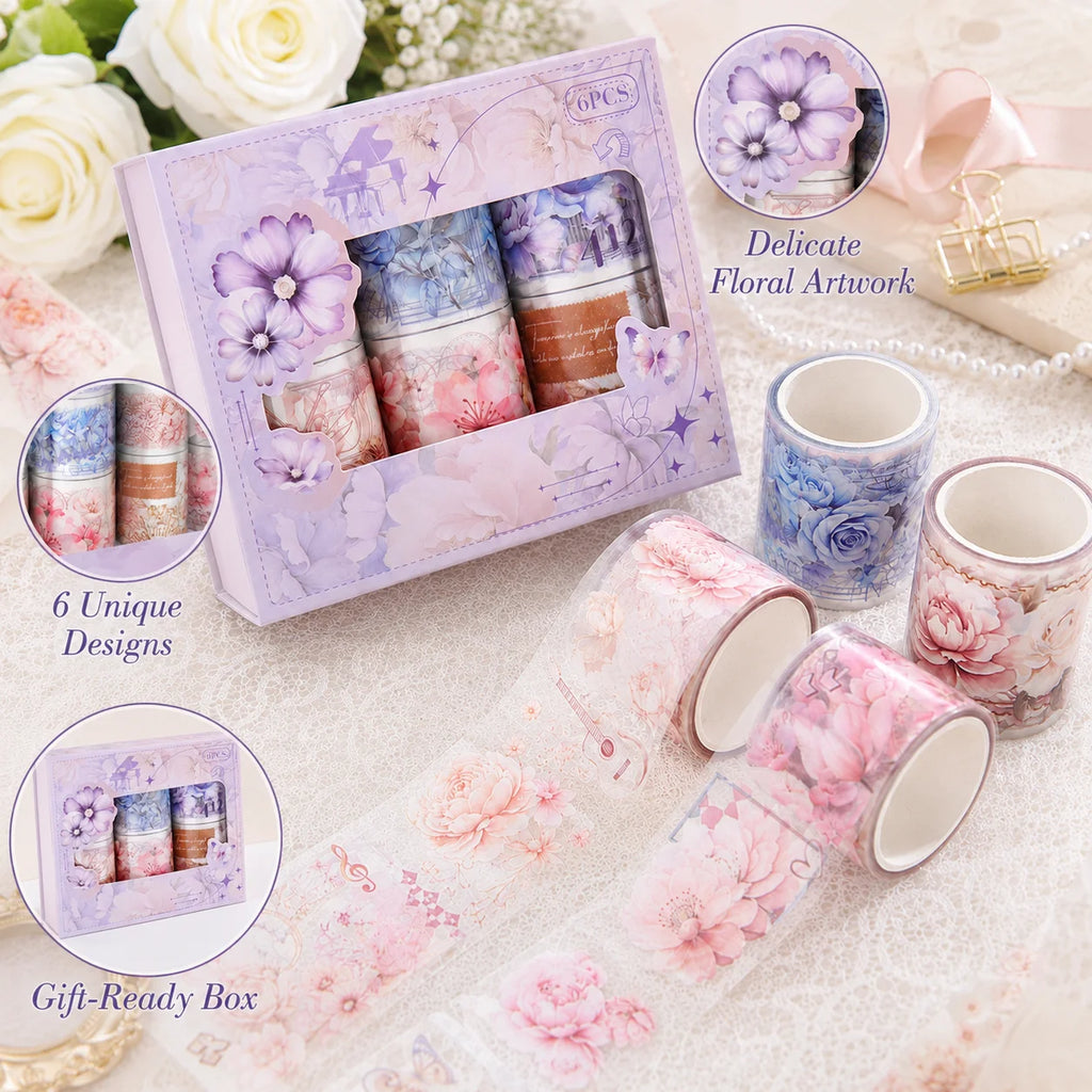 Cute Floral Washi Tape Set 6 Rolls