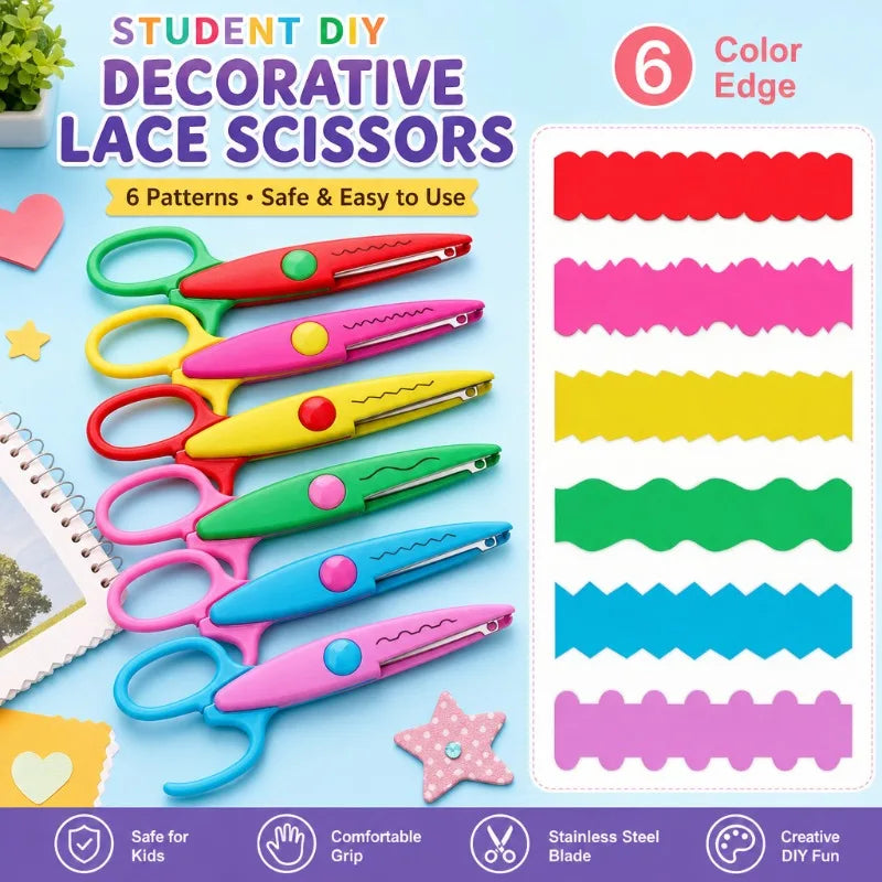 6Pcs Kids Safety Scissors Decorative Lace Edge