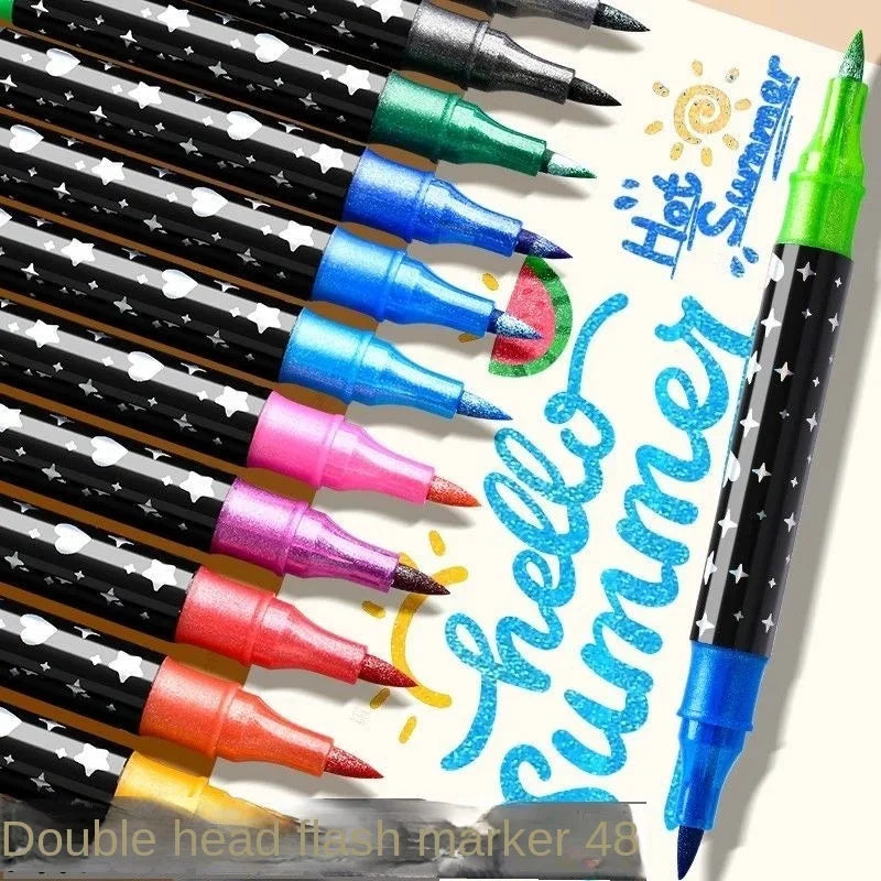 Dual-Tip Dual-Color Glitter Marker Pens