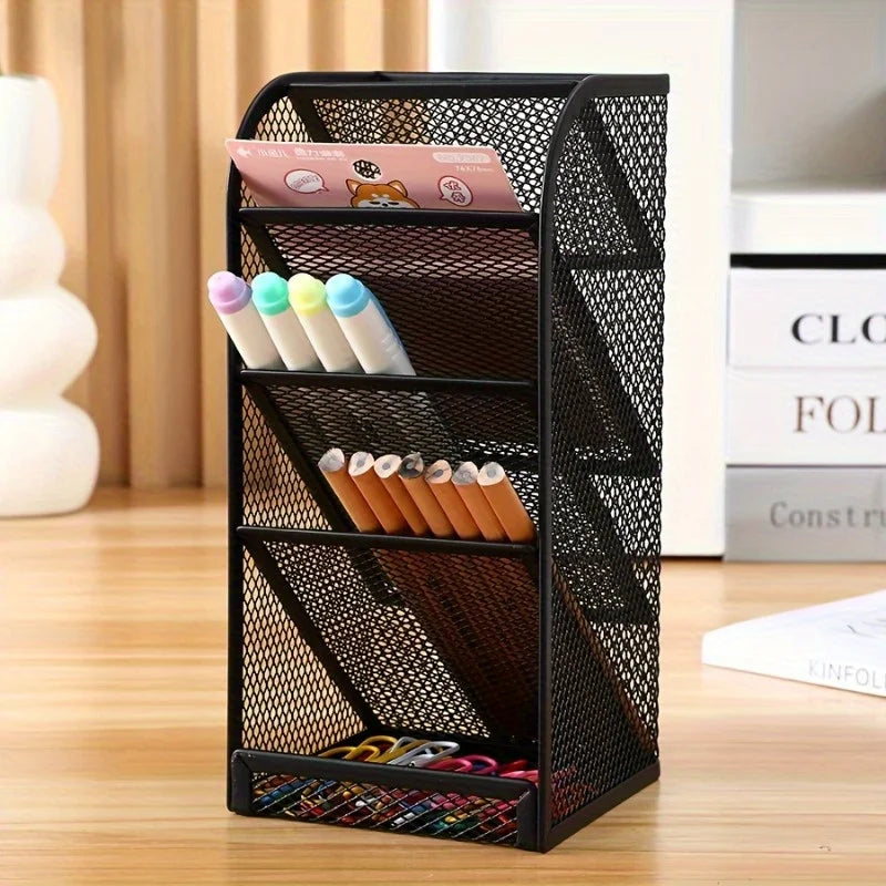 Four-Layer Black Mesh Desk Storage Box