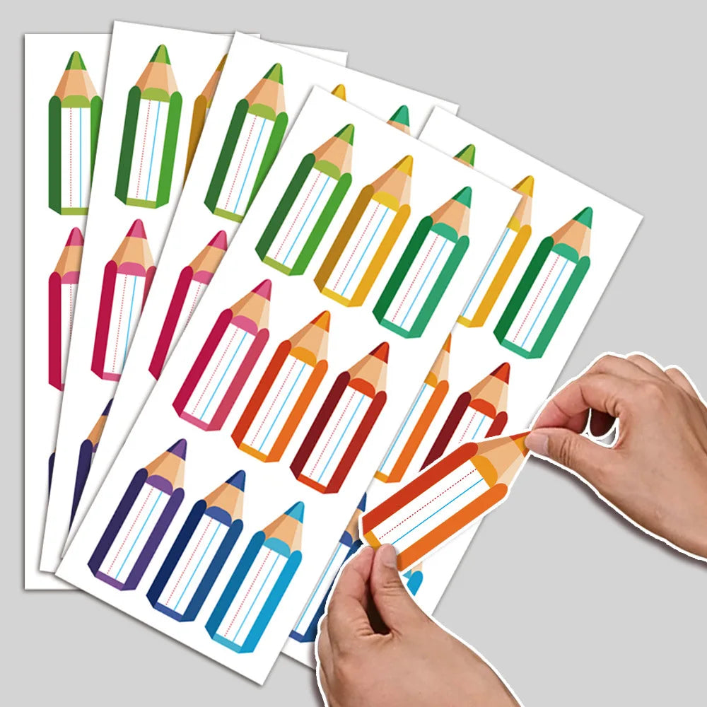 90Pcs/10Sheets Colored Pencil Name Label Sticker