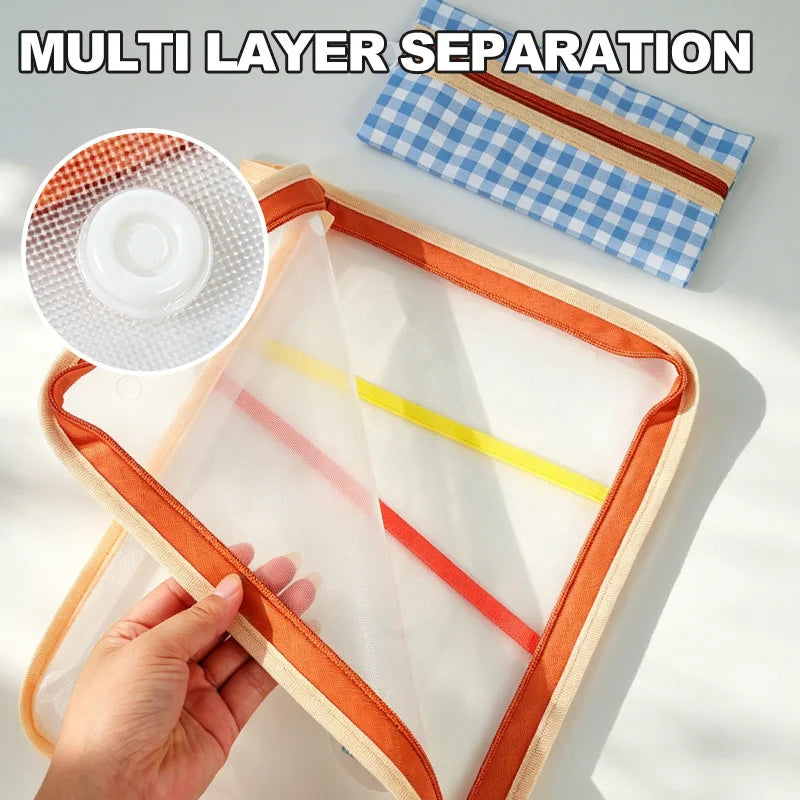 L-Shaped Zipper Mesh Document Bag