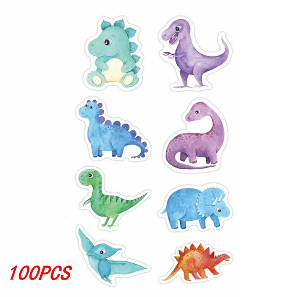 100-500pcs 1'' Round Dinosaur Stickers