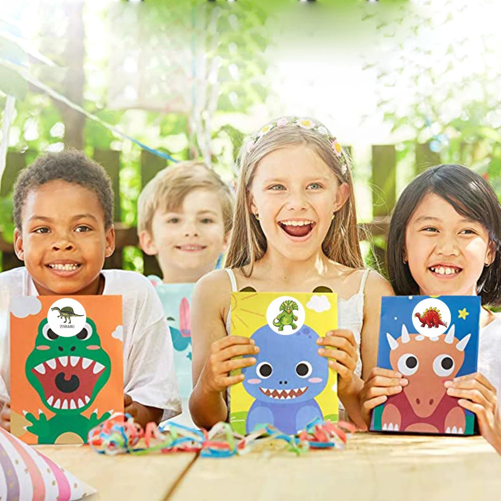 100-500pcs 1'' Round Dinosaur Stickers