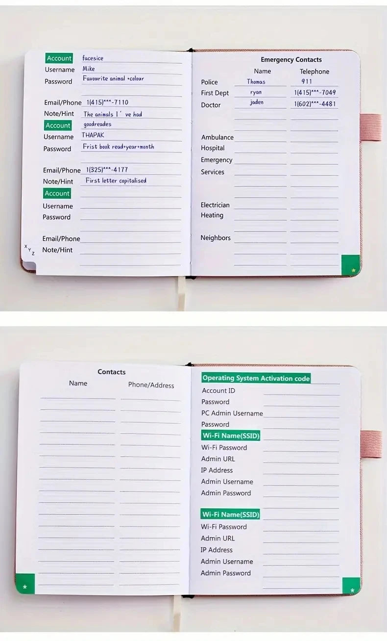 PU Cover Notebook A6 Password Book With Alphabetical Tabs