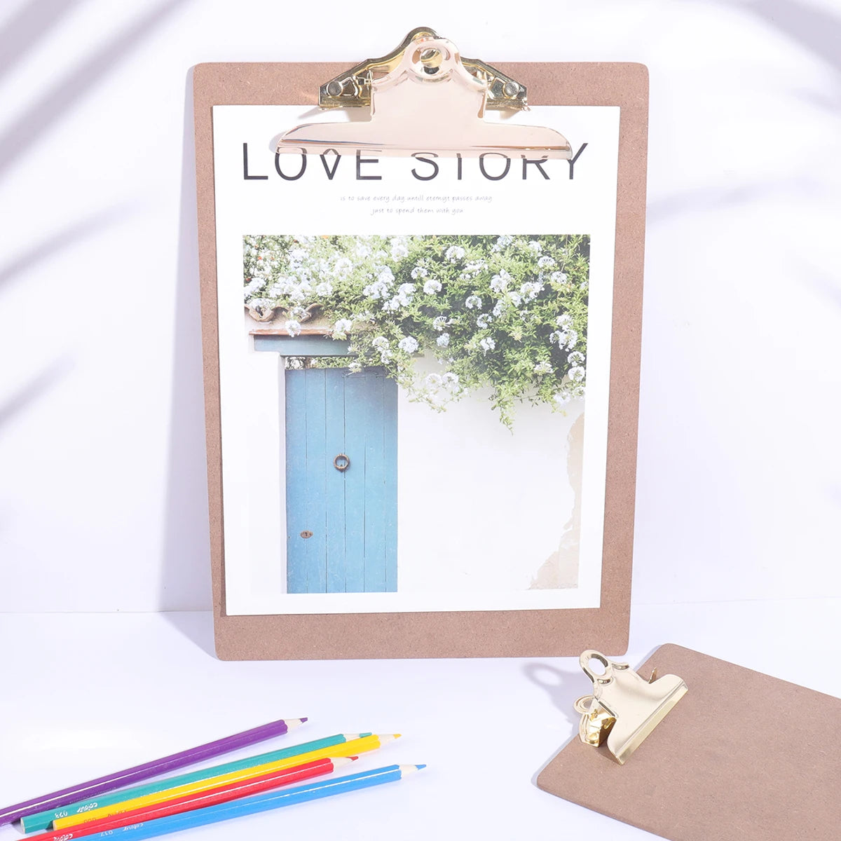 Wood Color Clipboard with Golden Metal Clip
