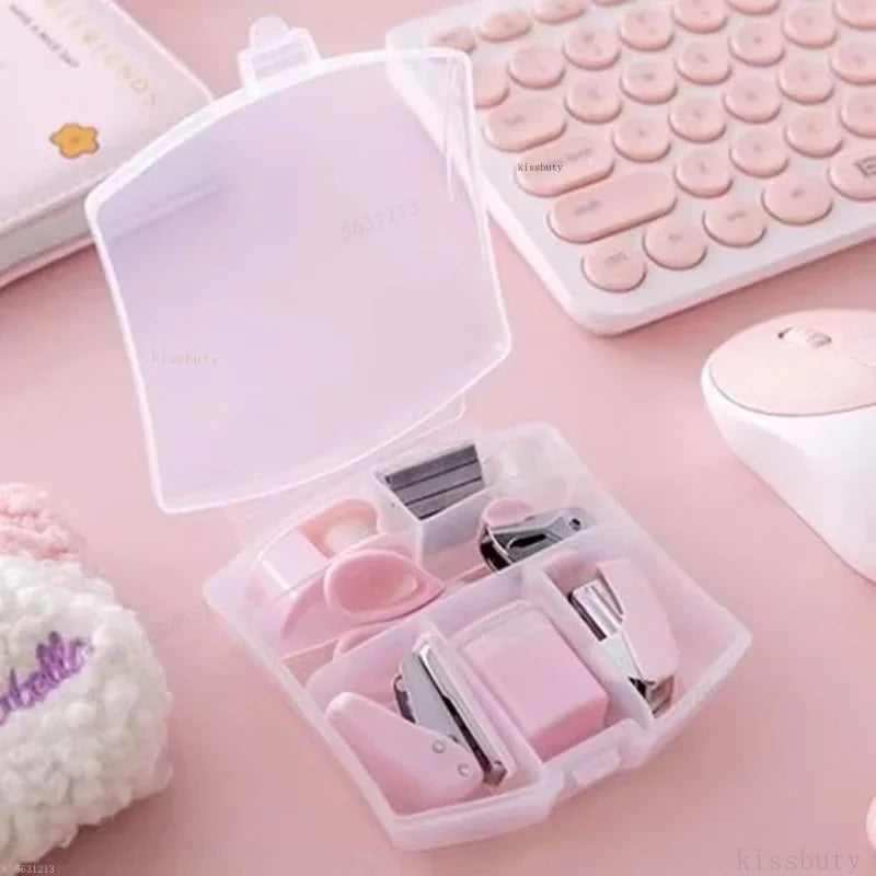 Mini Stapler Staple Punch Hole Tape Machine Set