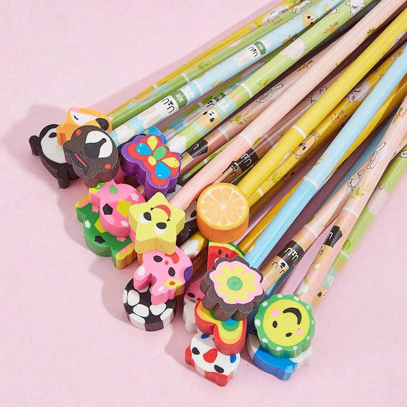 Cartoon HB Pencils With Cute Eraser Tops