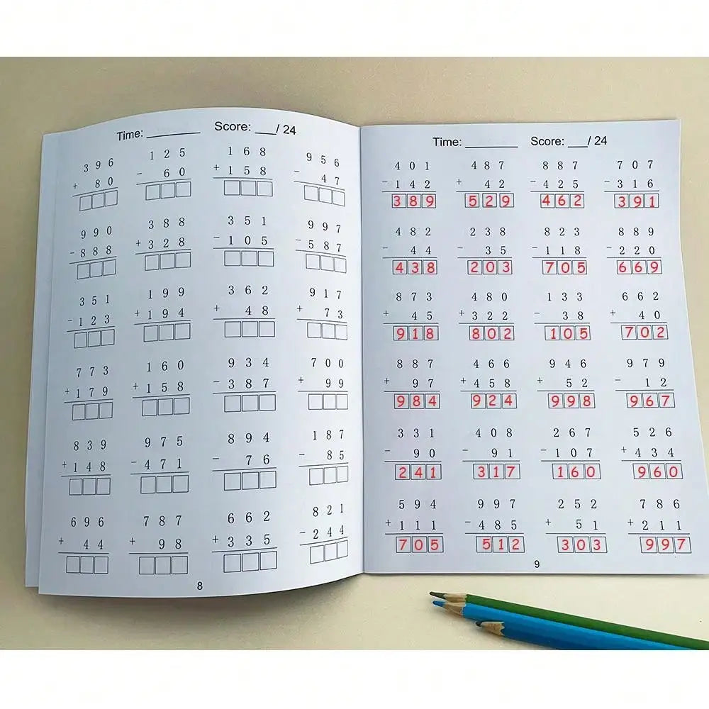 Addition and Subtraction within 1000 Math Workbook Uses for Primary School Arithmetic Practice Grade 1 2 3 4