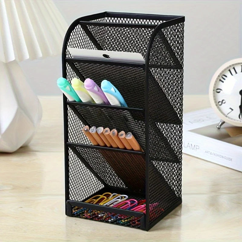 Four-Layer Black Mesh Desk Storage Box