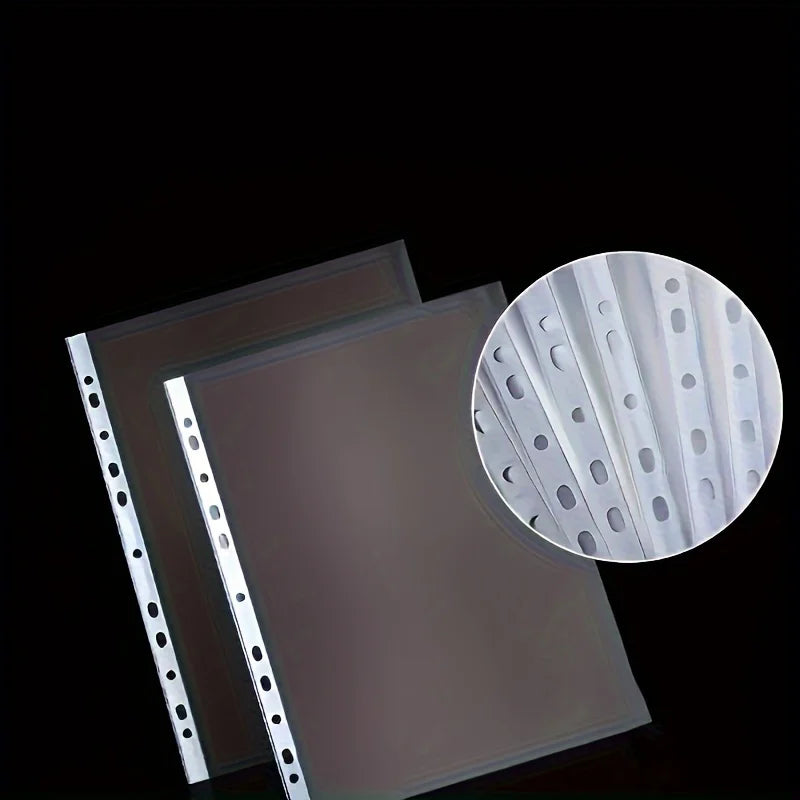 100Pcs A4 Clear 11-Hole Punched Sheet Protectors