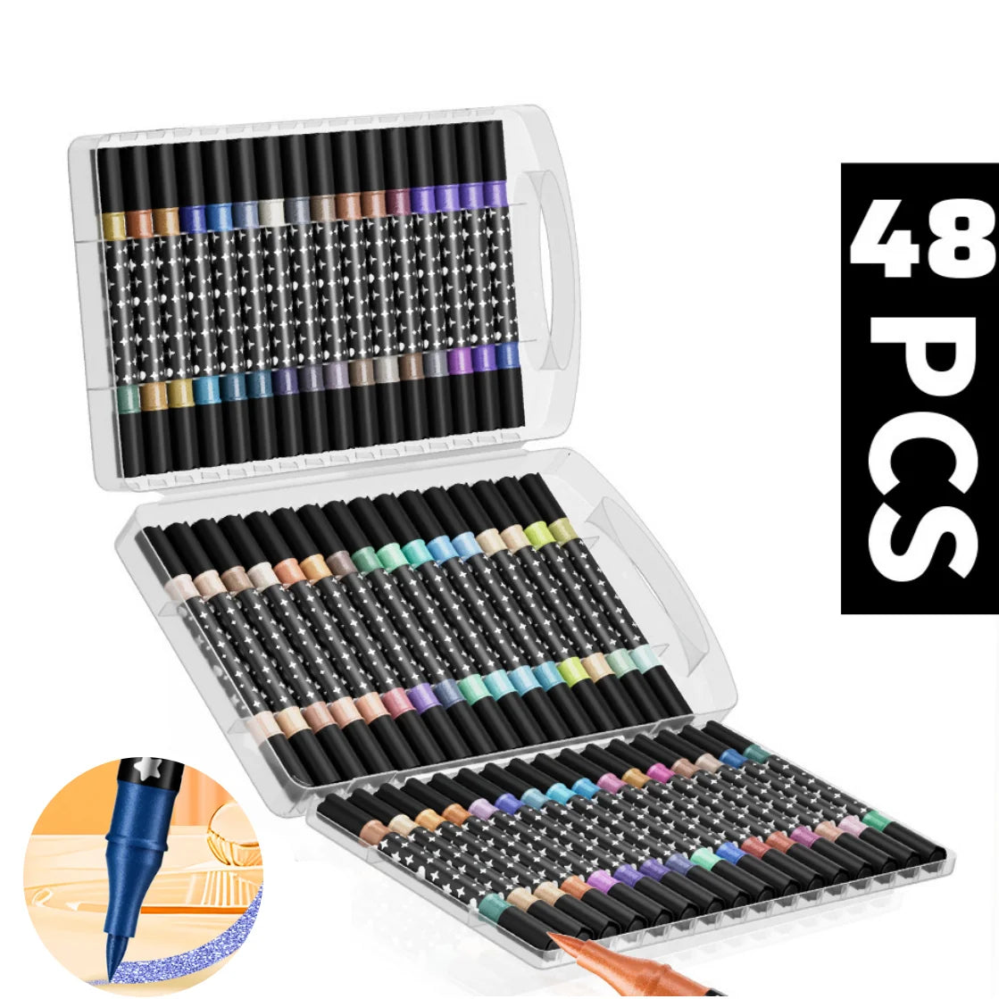 Dual-Tip Dual-Color Glitter Marker Pens