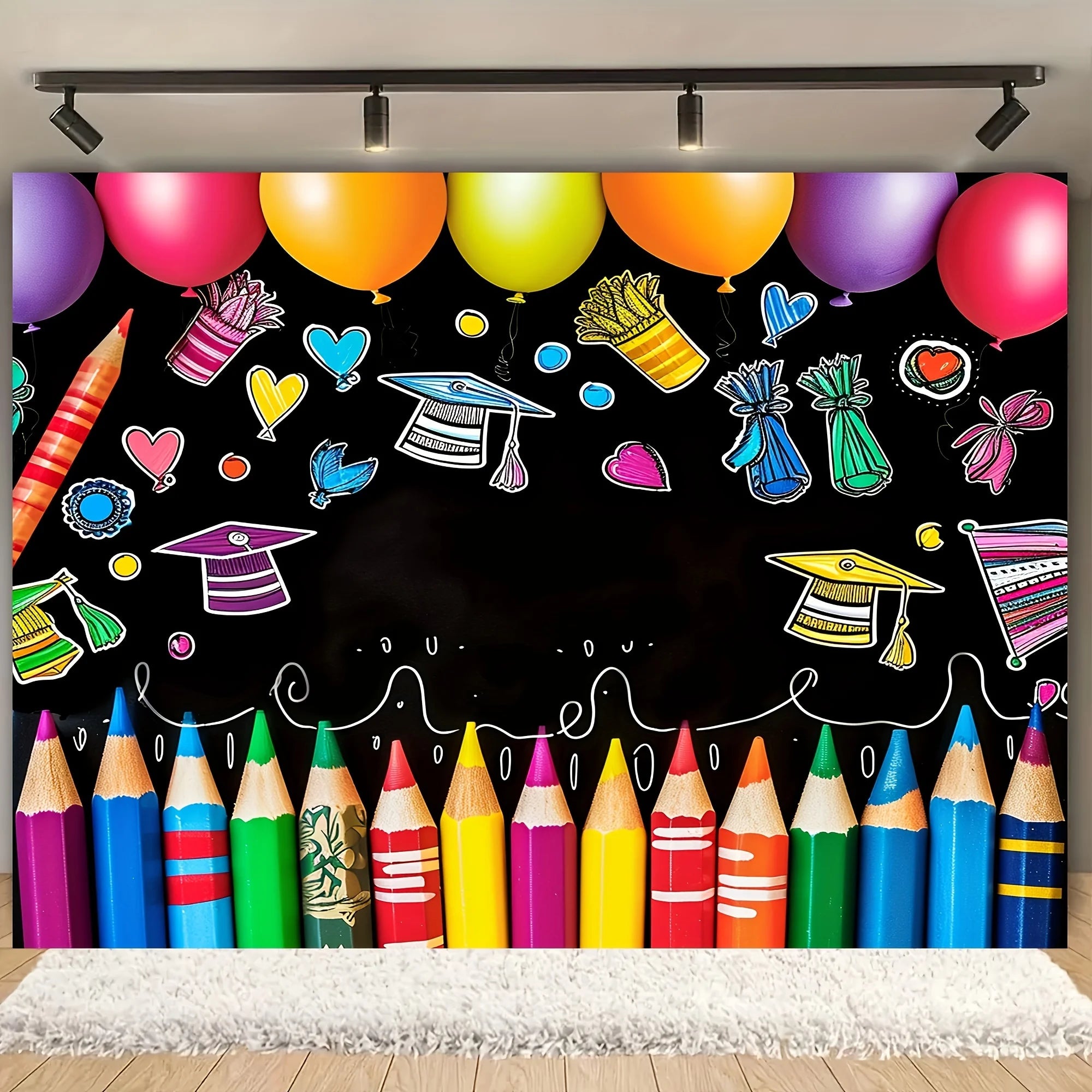 Colorful Crayon Pattern First Day Of School Backdrop