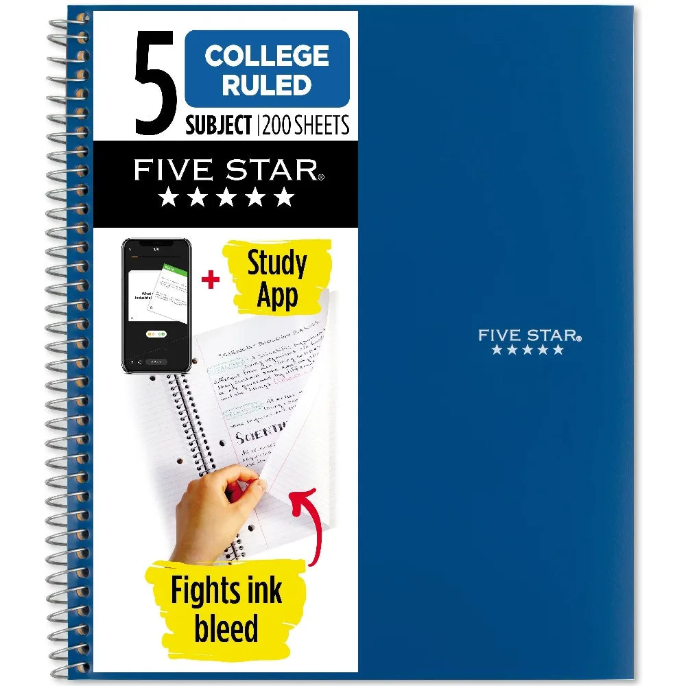 5 Subject College Ruled Spiral Notebook Binder