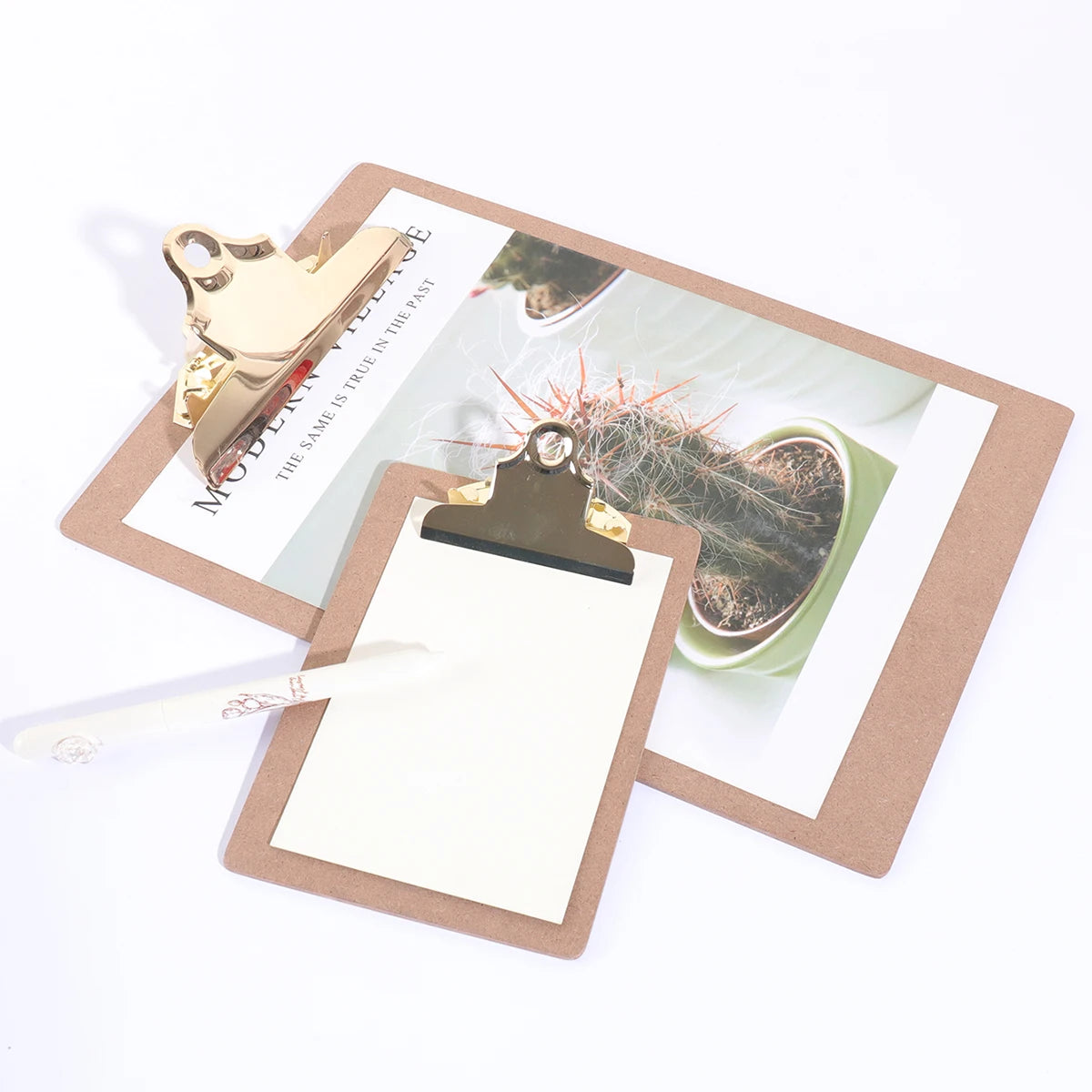 Wood Color Clipboard with Golden Metal Clip