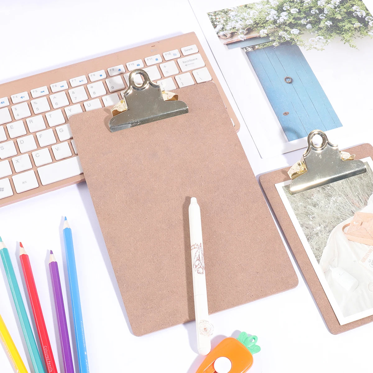 Wood Color Clipboard with Golden Metal Clip
