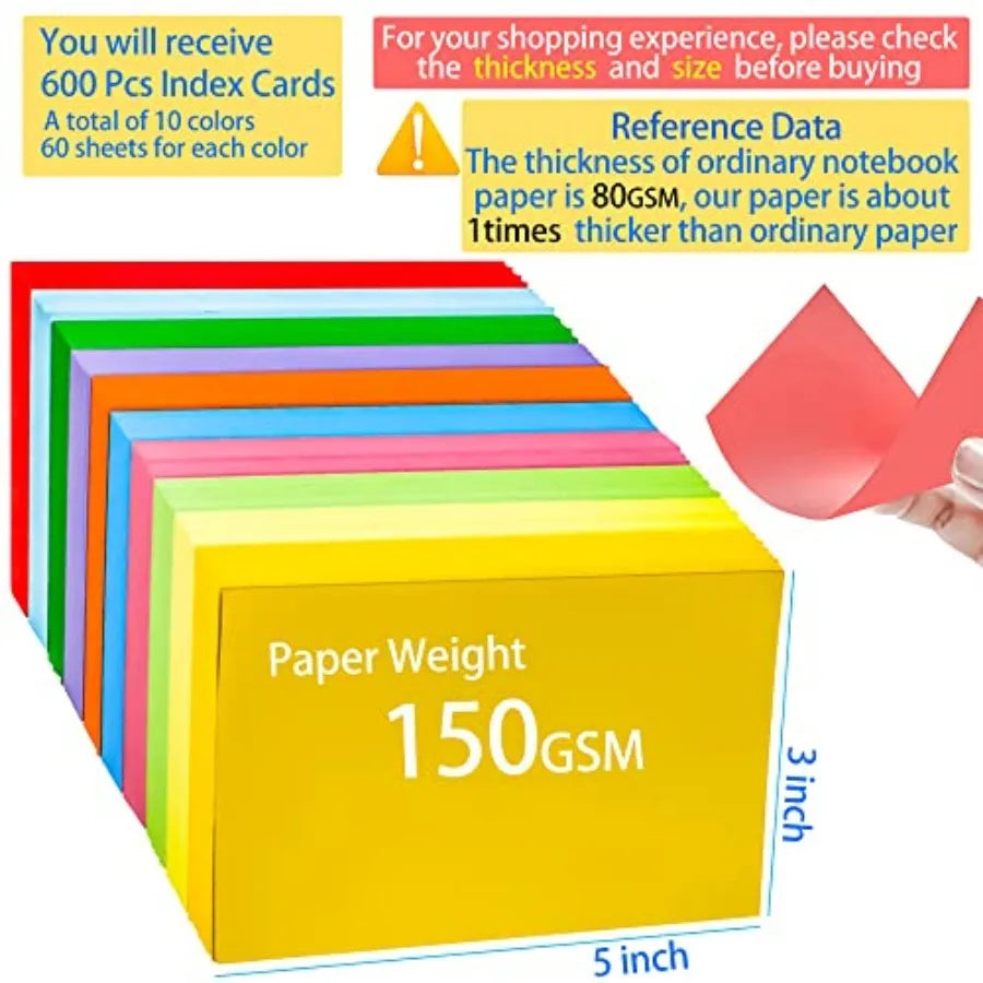 600Pcs Colored Index 3x5 Inch Flash Cards