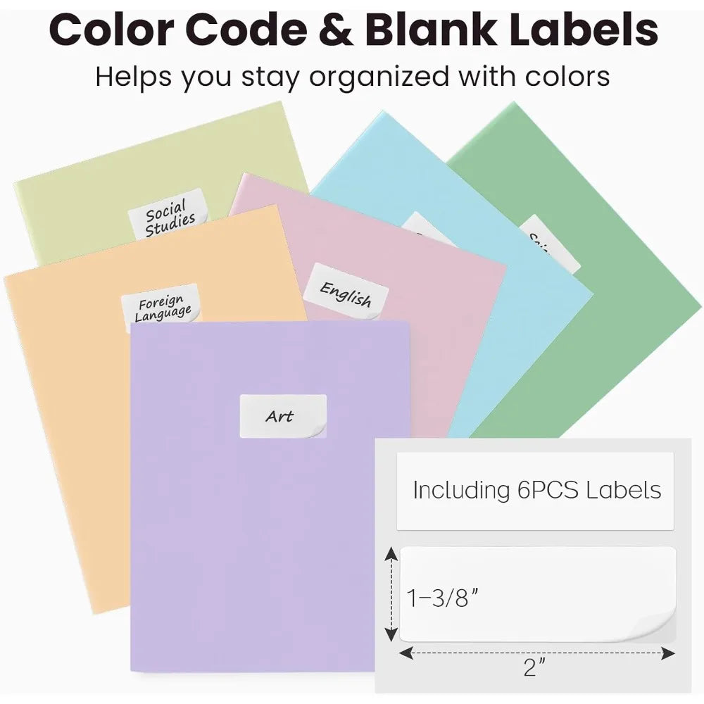 6 Pack Pastel Colored Plastic Folders with Pockets