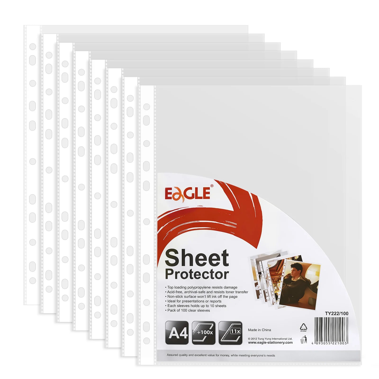 EAGLE A4 100 Pack Clear 11-Hole Waterproof Sheet Protectors