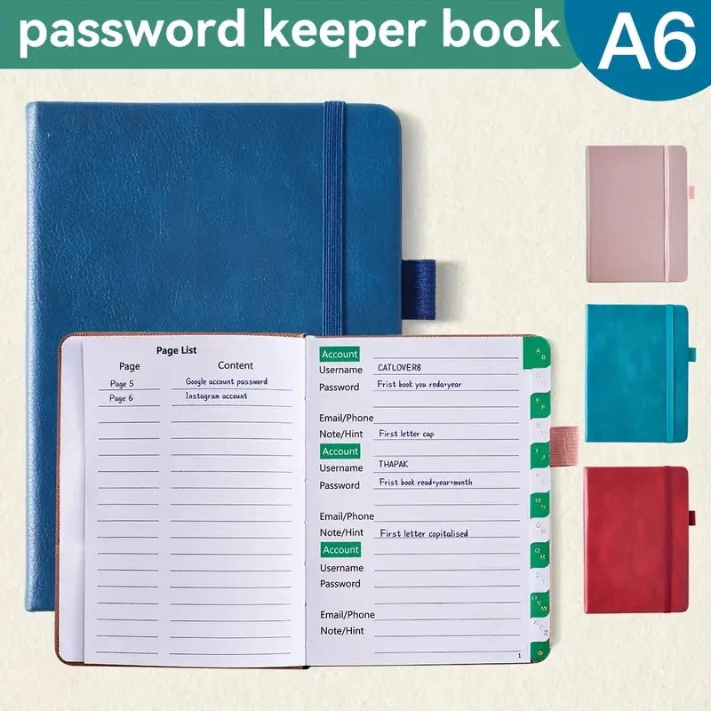 PU Cover Notebook A6 Password Book With Alphabetical Tabs