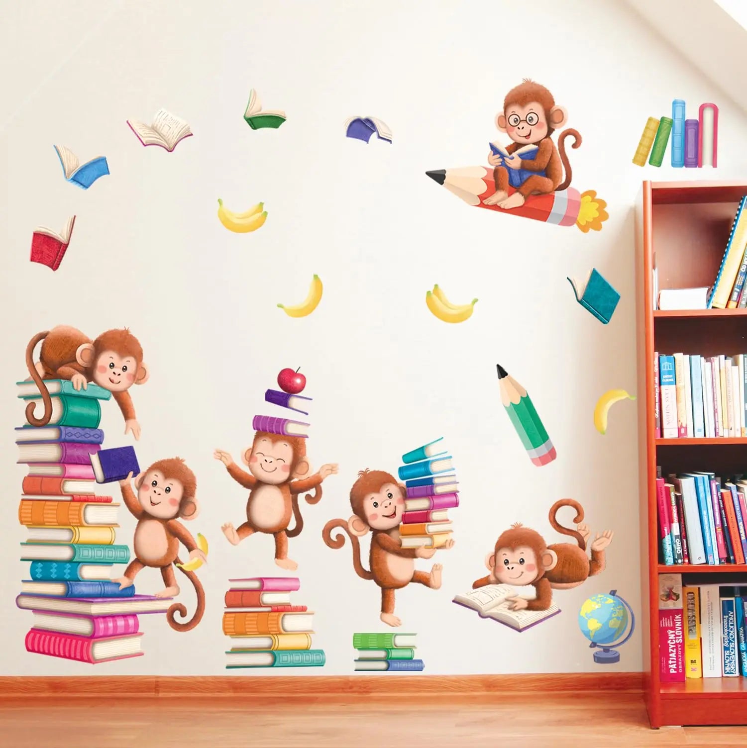 Books with Reading Monkey Wall Stickers